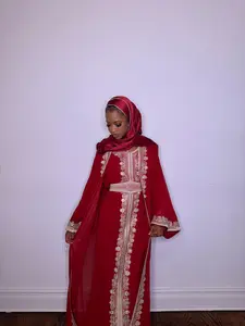 Dubai  Abaya with Embroidered Sleeves and Matching Veil for Modest Fashion Size XL