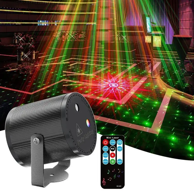 Red & Green LED Laser Beam Projector - Cylindrical Design, Remote Control, Compact Box, Ambient Glow - Home Use, KTV Bar Atmosphere - Gift for Audio & Video Enthusiasts - Disco Ball, LED Neon Sign Alternative