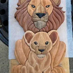 Handmade Wooden Lion Intarsia Woodwork Wall Decor Unique Handcrafted Artwork for Home Decoration