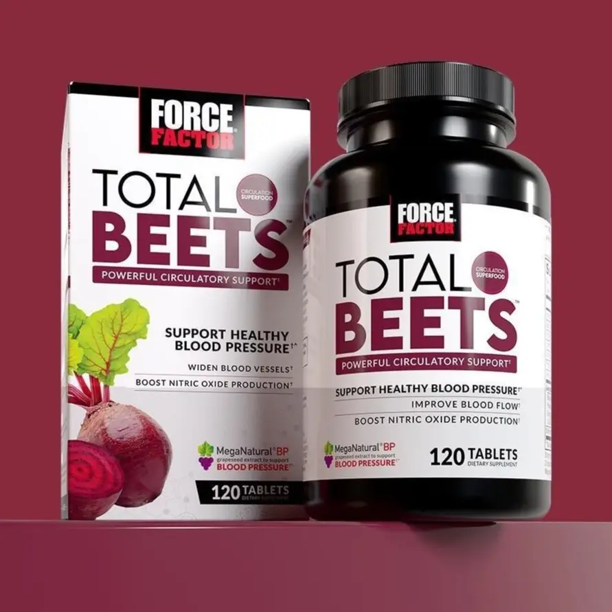 Force Factor Total Beets Tablets for Blood Pressure Support with Grape Seed, Beet Root for Heart Health, Circulation, & Blood Flow Supplement Edible