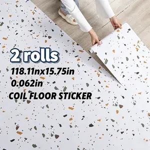 2 Rolls Peel and Stick Floor Sticker,Vinyl Flooring 15.75"x 118.11"/25.8Sq.Ft，Terrazzo Pattern Waterproof Vinyl Flooring Roll, Removable Scratch Resistant Floor Tile for Kitchen Bathroom, Renter Friendly DIY Home Decor marble