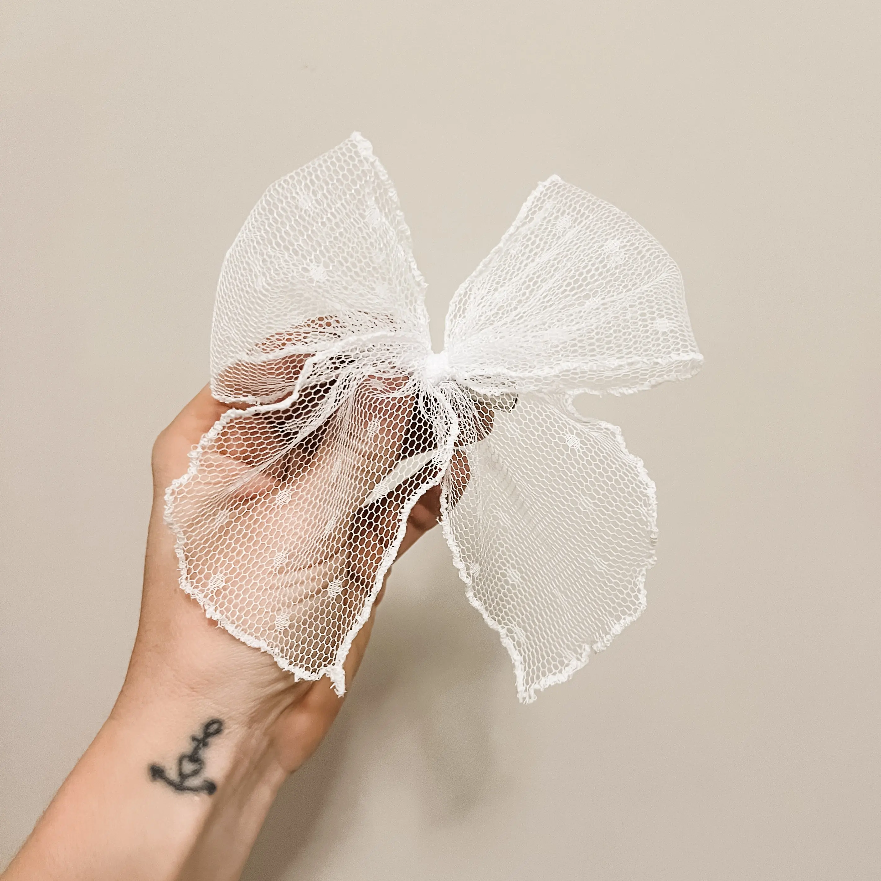 WHITE dot tulle BOW