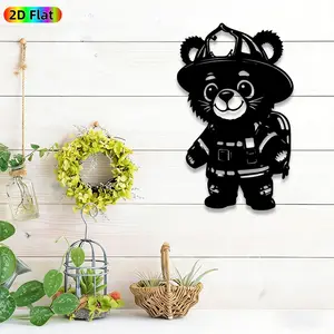 1pc Firefighter Bear Metal Wall Art, Cute Firefighter Bear Statue Mural, Artistic Metalwork, Intricate Craftsmanship, Perfect for Childrens Day, Housewarming Decor, Perfect for Kids Bedroom Playroom Nursery Decor, Ideal Gift for Animal Lover Enthusiasts.