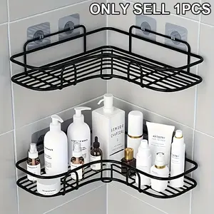 No Drill Corner Shower Caddy, Adhesive Black Metal Corner Shelf with Rust-Proof Mesh Design, Wall-Mounted Bathroom Corner Organizer, Bathroom Shower Organizers to Store Toiletries, Bathroom Organization, Ideal for Bathrooms, Kitchens & Small Spaces