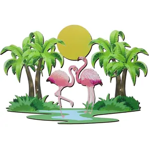 Taiyin Metal Flamingo Palm Tree Wall Art Decor Metal Porch Front Door Hanging Arts Outdoor Flamingo Wall Plaque Tropical Themed Decor for Home Room Patio Yard