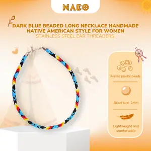 Artisan Beaded Necklace Dark Blue Native American Style Handmade with Love 19.7 Inch Daily Wear Cultural Accessory for Women