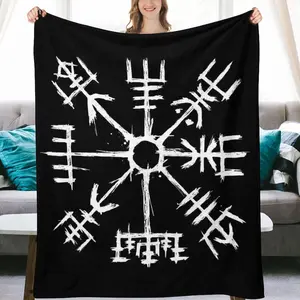 Vegvisir Black Celtic Viking Magical Runic Compass Flannel Fleece Throw Blankets 50"X40" Fluffy Winter Fall Blanket Cozy Soft Fuzzy Plush Home Decor for Couch Bed Sofa Bedroom Living Room Travel