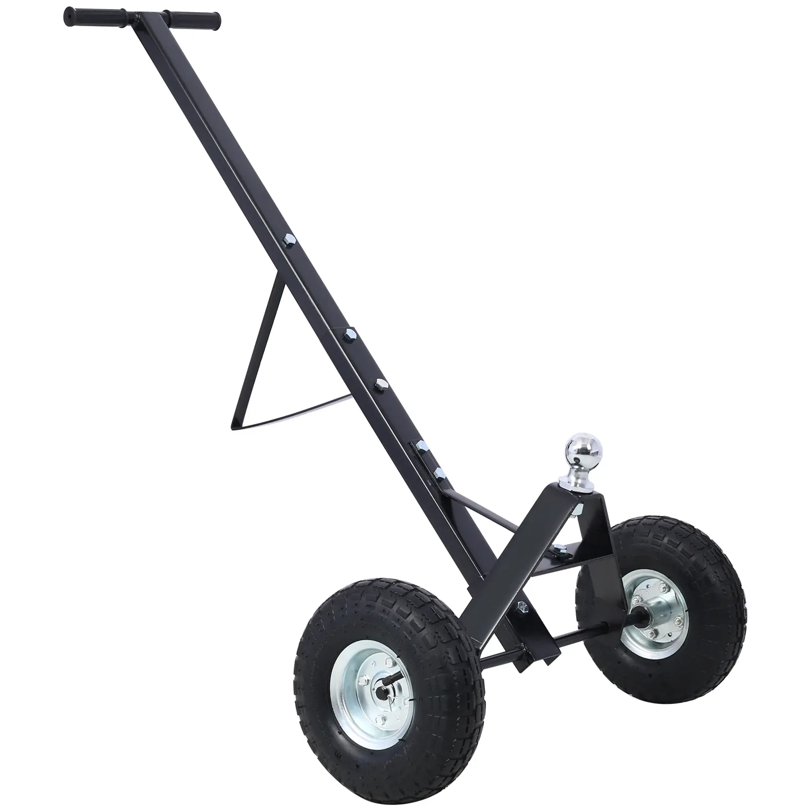 Black Metal Trailer Dolly with Pneumatic Tires - 600 lbs Max Tongue Weight, 1-7/8" Hitch Ball, 44 in H, 47 in L x 24 in W, Extra-Long Handle, Steel Plate, Powder Coating, Maintenance-Free, Easy Operation, for Utility Trailers & Tight Spaces, Utility Trail