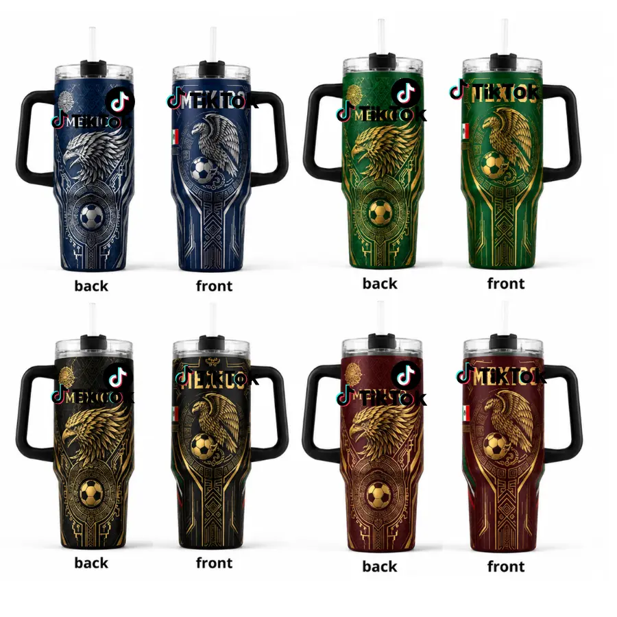 Soccer Eagle 40oz Travel Tumbler With Handle, Green Sports Fan Insulated Mug