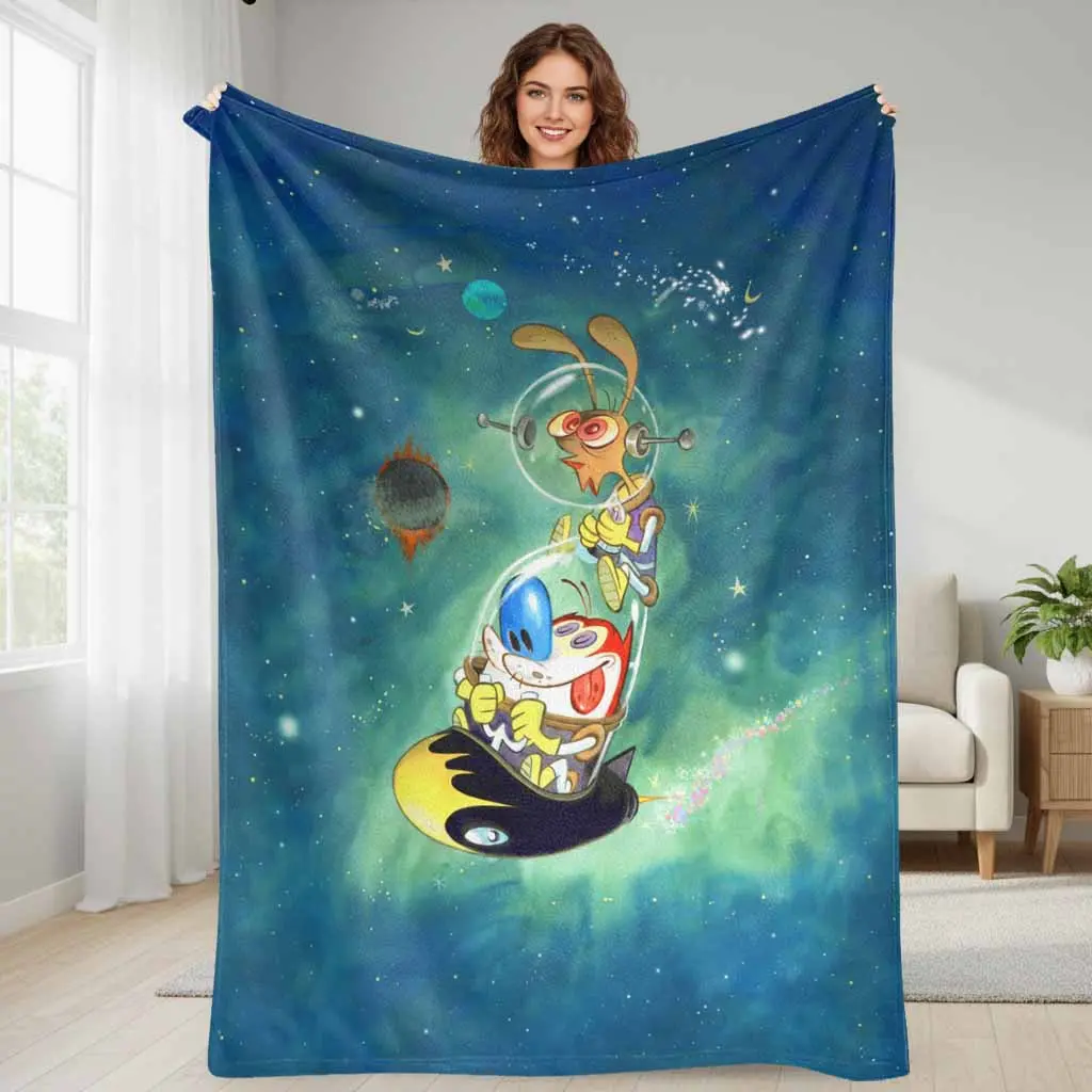 Galaxy Cartoon Space Adventure Flannel Blanket Cosmic Rocket Animal Duo Print Soft Warm Lightweight Cozy Throw for Sofa Bedroom Travel Camping Gaming Dorm Gift, 30*40 Inches, 30×40 Inch / 76×101Cm (Mini)