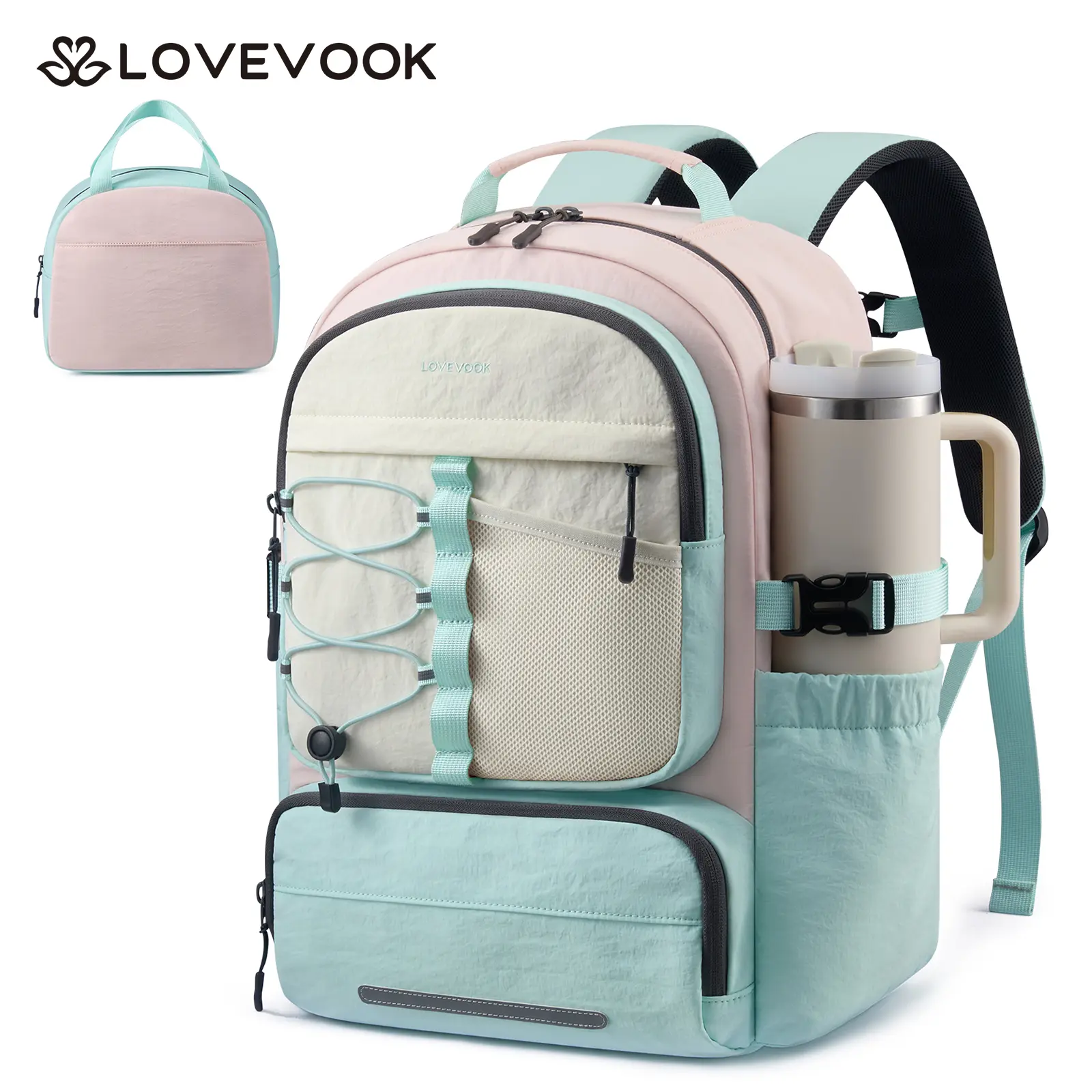 Green Pink Beige (with lunch bag)