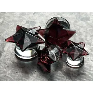 PAIR of Beautiful Purple Glass Star Double Flare Plugs - Gauges 0g (8mm) thru 5/8" (16mm)