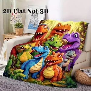 2D Children's Blanket With Smiling Dinosaur Pattern Ultra-soft Flannel Blanket  Soft Funny Throw Blanket Cozy Lightweight Plush Portable Cover Blanket For Sofa,Warm Gift For Birthday,Christmas,Multiple Blankets