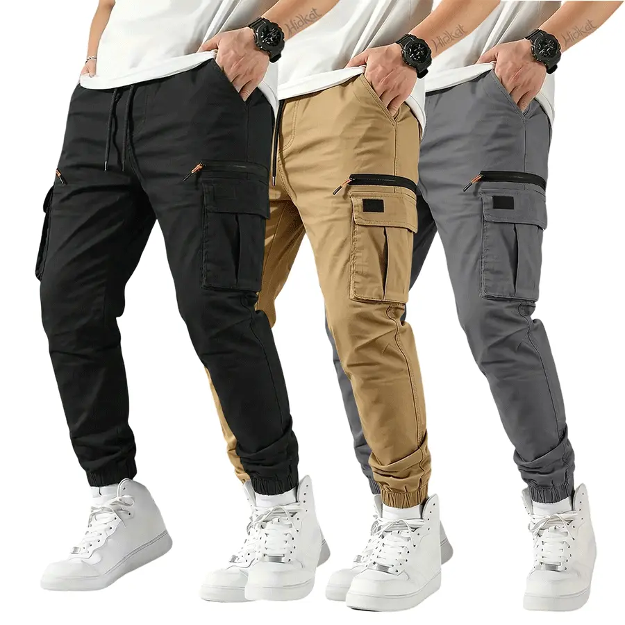 Men’s outdoor cargo pants, 3-pack — American casual straight-leg tapered harem long pants, tactical work pants for all-season commuting — a great holiday gift choice, featuring zippered large pockets; an essential for everyday outdoor enthusiasts, Menswea