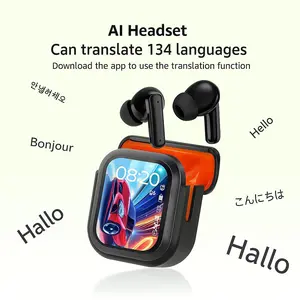 Wireless Open Ear Earbuds 132 Languages Real-Time Translation, 24H Battery LED Touchscreen, HiFi Bass 40ms Gaming Low Latency, Comfortable for Side Sleepers Running Workout, Gifts for Men Smartphone (Upgraded)
