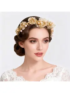 Simulation Bride Leaf Headband Hair Accessory Beach Trip Golden Hair Ring Princess Hairband Vacation Hair Flower Decoration