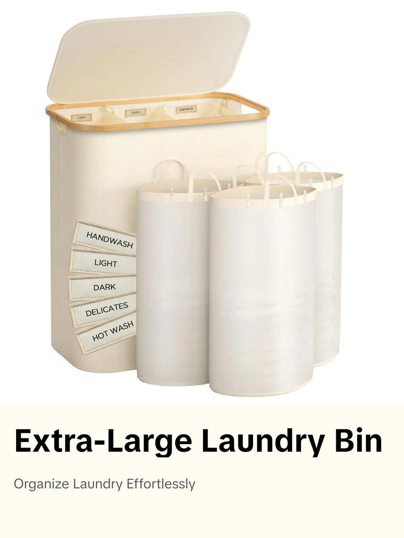Famyards Laundry Hamper with Lid 160L Extra Large Laundry Hamper 3 Section Dirty Clothes Hampers with Removable Laundry Bags Laundry Basket Organizer for Bathroom Bedroom Dorm Laundry RoomBeige