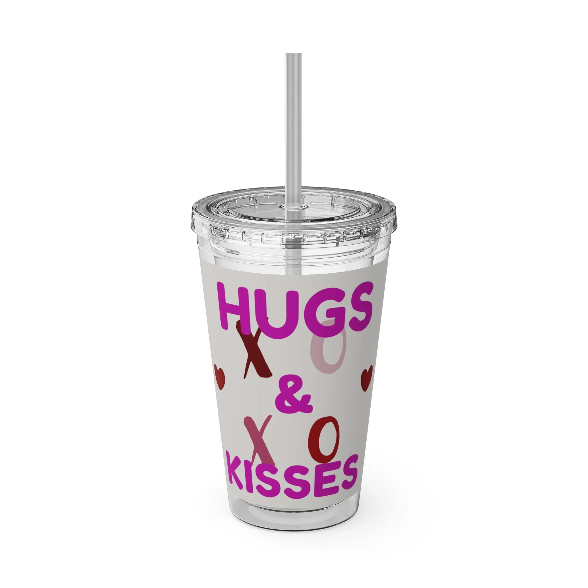 Sunsplash Hugs & Kisses Tumbler with Straw - 16oz Love Drinkware for Valentine's Day