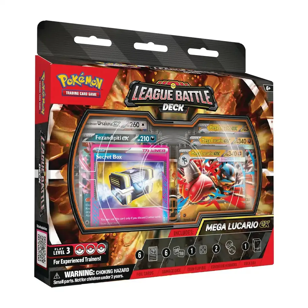 Pokémon TCG: Mega Lucario ex League Battle Ready-to-Play 60-Card Deck Set - Collectibles, Non-Sports Trading Card Games, Aura Attacks, Plastic Dice, Online Play Code, League Battle Deck