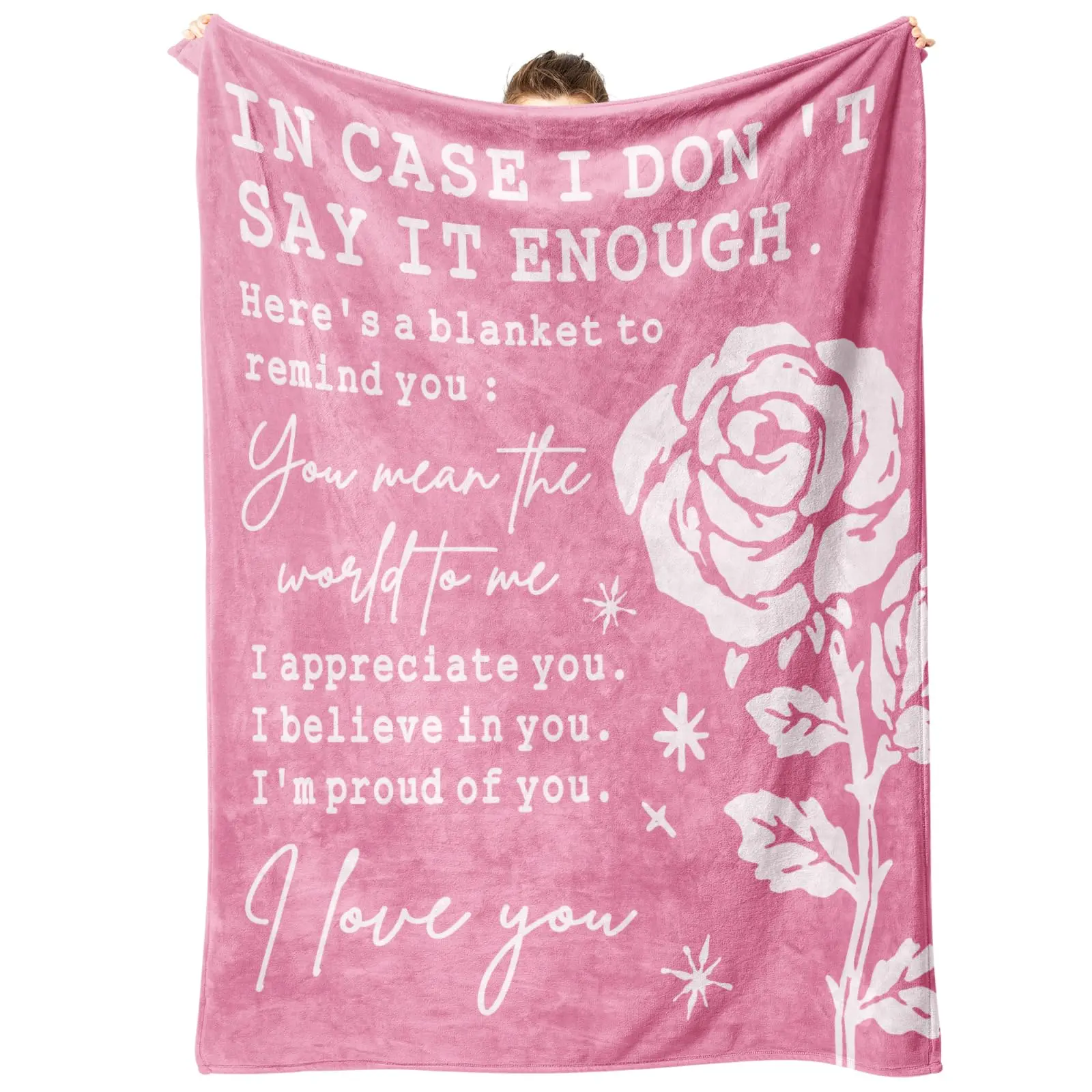 Pink Throw Blanket - Fluffy, Cute Pink Decorative Romance Blanket with Rose Print, Soft Gift for Girlfriend for Anniversary, Valentine's Day, Fluffy Blankets