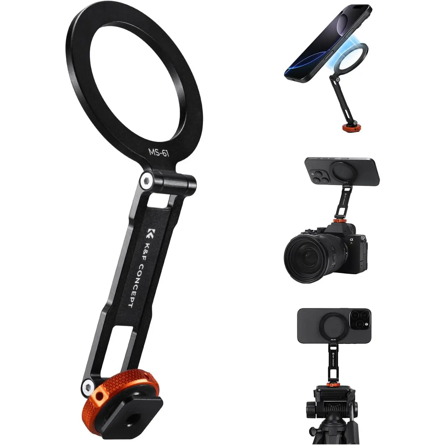 【DealsForYouDays】K&F CONCEPT Magnetic Metal Cellphone Mount, Cold Shoe Mount Accessory, Adjustable Rotatable Smartphone Stand, Compatible with iPhone 17/16/15/14/13 Series, for Tripods, Stabilizers, Accessories