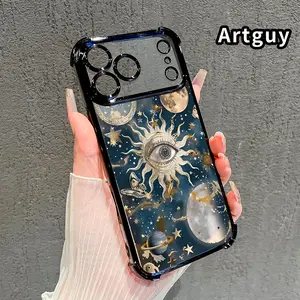 Cosmic Vision Pattern Four Corner Anti-Fall Phone Case Transparent Electroplated Protective Cover for iPhone 17 Pro Max Air 16 15 Plus 14 13 12 11 E