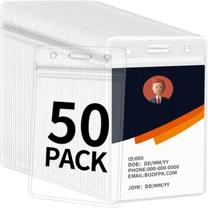 50 count Clear Vertical ID Badge Holder,  Plastic Name Tag Sleeve with Resealable Zip, 3.62" x 2.44"Card Protector for Nurse, Teacher, Student, Office, School Use