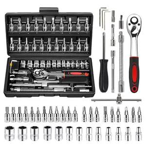 46pcs Car Repair Tool Set, Ratchet Torque Wrench Socket Set, Adjustable Socket Wrench, Hex Combination Wrench, Combination Tool Kit, Bicycle Car Repair Tools, Manual Mechanical Tools, Drive Socket Set, Hex Bit Socket