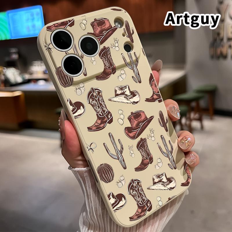 Compatible with  iPhone 17 Pro Max 16 Plus 15 14 13 12 11 Air XR E Soft Case Western Cowboy Elements Full Coverage Camera Protection Lightweight Softcase for Girl