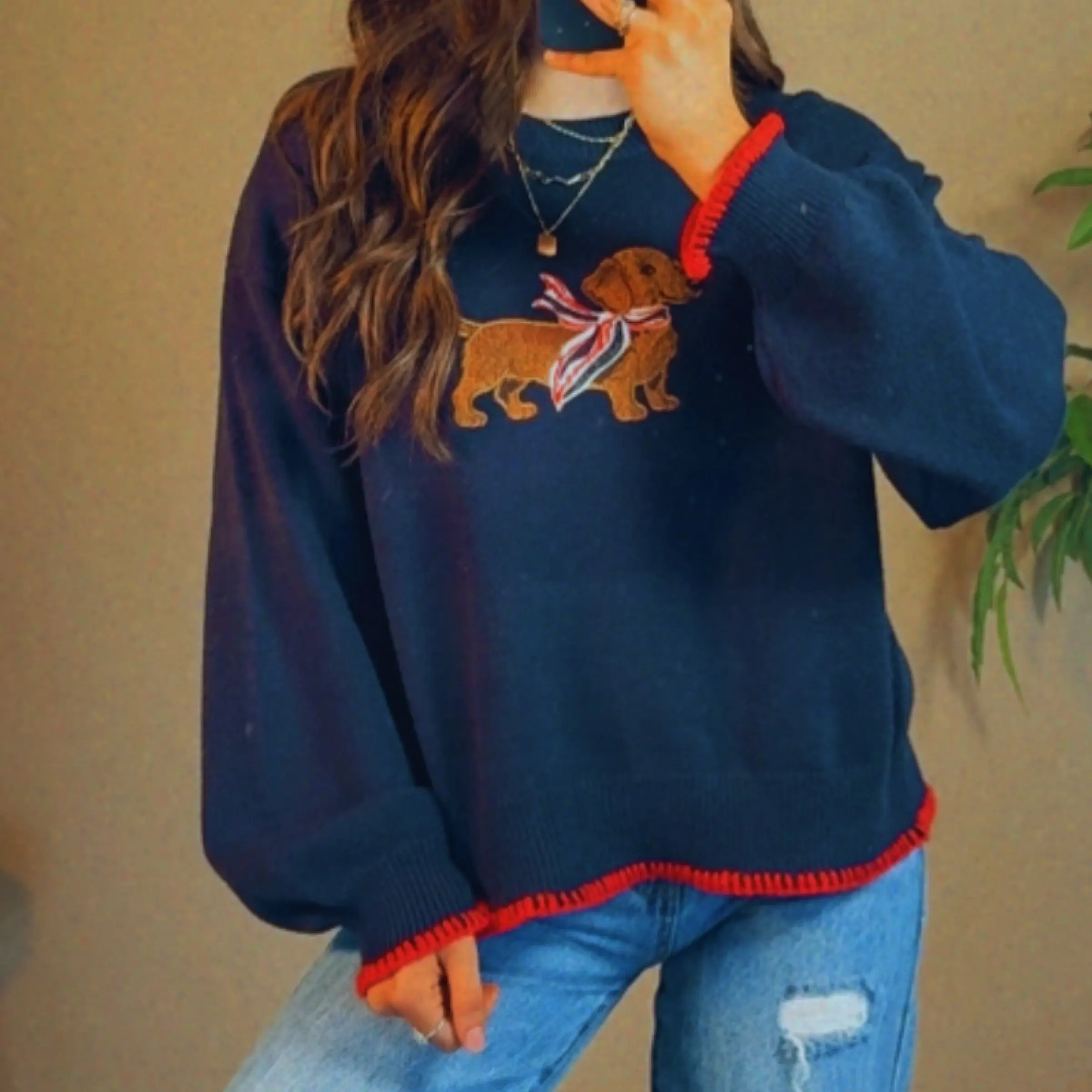 Puppy Dog Embroidered Sweater Navy