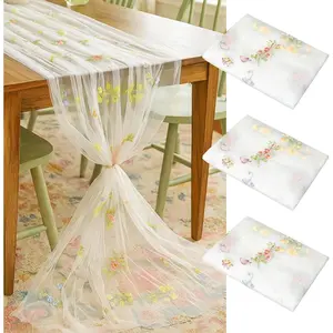 3 count Wildflower Table Runner 10ft/ 29 Inch x 120 Inch White Embroidery Wildflower Spring Summer Tulle Lace Runner for Table Wedding Bridal  Shower Holiday Dining Decor DIY