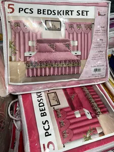 5pc Bedsheet Set with Curtains Carpets & Pillows Soft Material Complete Bedding Solution for Cozy Bedroom