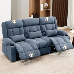 Oversized 3-Seater Recliner Sofa, Big Large Reclining Sofa with Cup Holders & Side Pockets, Traditional Manual Recliner Couch for Living Room, RV, Home Theater (Fabric, Grey)