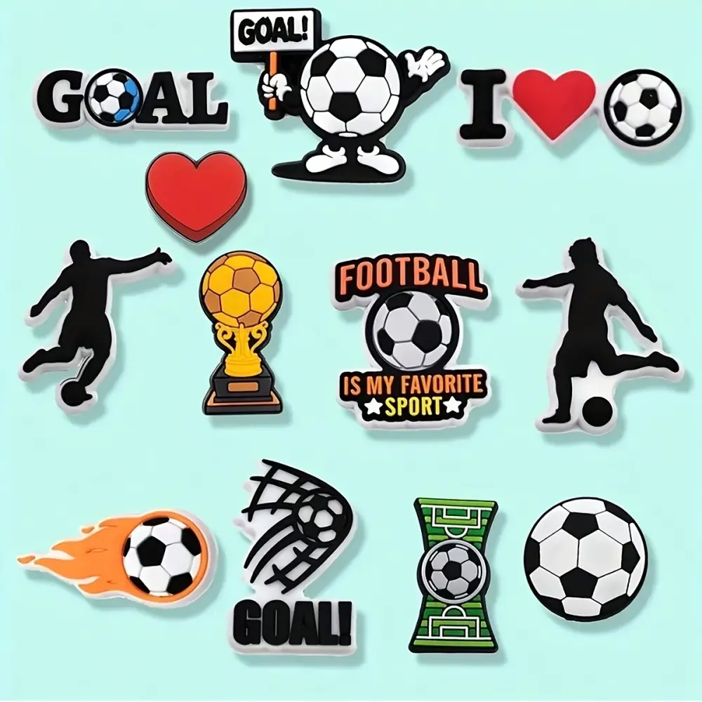 12Pcs Soccer Series Cartoon Pendant Set Shoe Charms for Shoes Bags Bracelets DIY Accessories