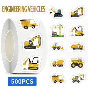 Construction Vehicle Sticker, 500pcs/roll Cartoon Decorative Sticker, DIY Decals for Scrapbook, Journal Making, Gift Wrapping