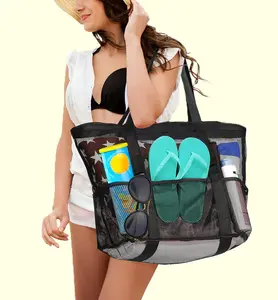 Beach Bag Large Capacity Toy Mesh Swimming Bag Multifunctional Travel Handbag Shoulder Beach Bag Swimsuit Storage Bag