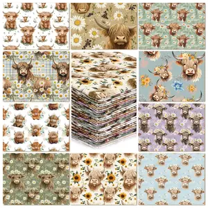 nch Highland Cow Quilting Fabric Squares Western Highland Cow Fat Patchwork Precut Strips Vintage Floral Fabric Bundles for Holiday Sewing Quilt Material DIY Craft Handmade