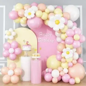 Daisy flower balloon garland arch kit 137 pcs groovy flower foil balloons boho pastel pink yellow white orange birthday party decorations for girls bridal baby shower wedding carnival holiday