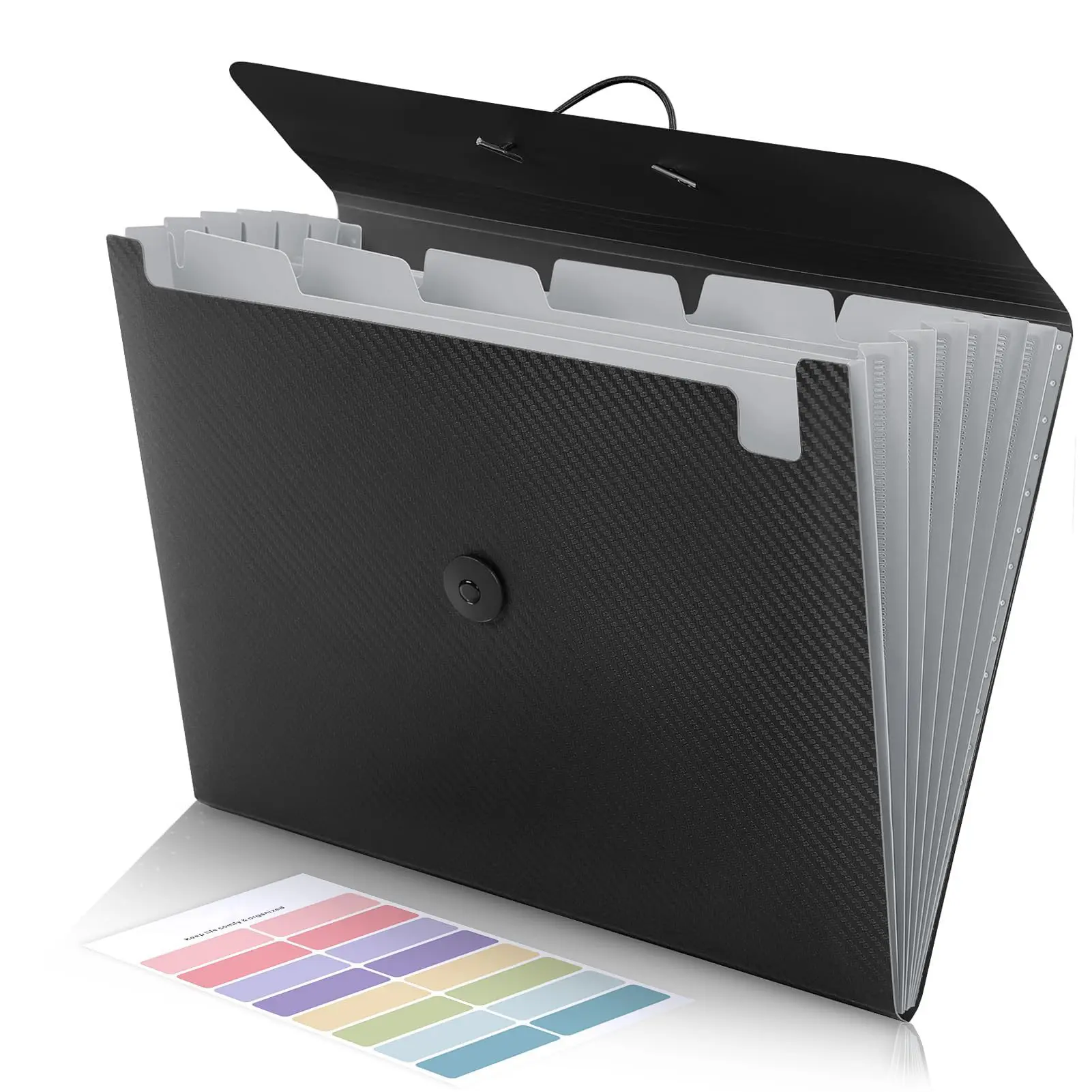 File Folder, Accordion File Organizer, 7 Pocket, Letter Size, Expanding Portable Folder for Paper Documents, Filing Folder for Classroom, Home, Office and Travel，Black