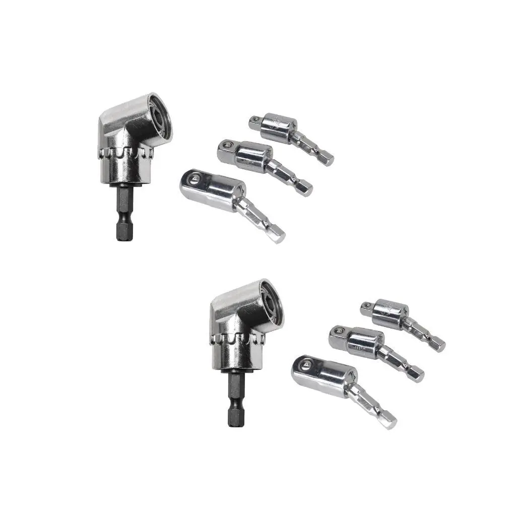 105 Degree Angle Screwdriver Kit with Hex Handle and 3 Universal Adapters, Compatible with Impact Drills and Electric Screwdrivers, Rotating Handle Drill Accessories