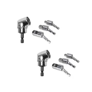 105 Degree Angle Screwdriver Kit with Hex Handle and 3 Universal Adapters, Compatible with Impact Drills and Electric Screwdrivers, Rotating Handle Drill Accessories
