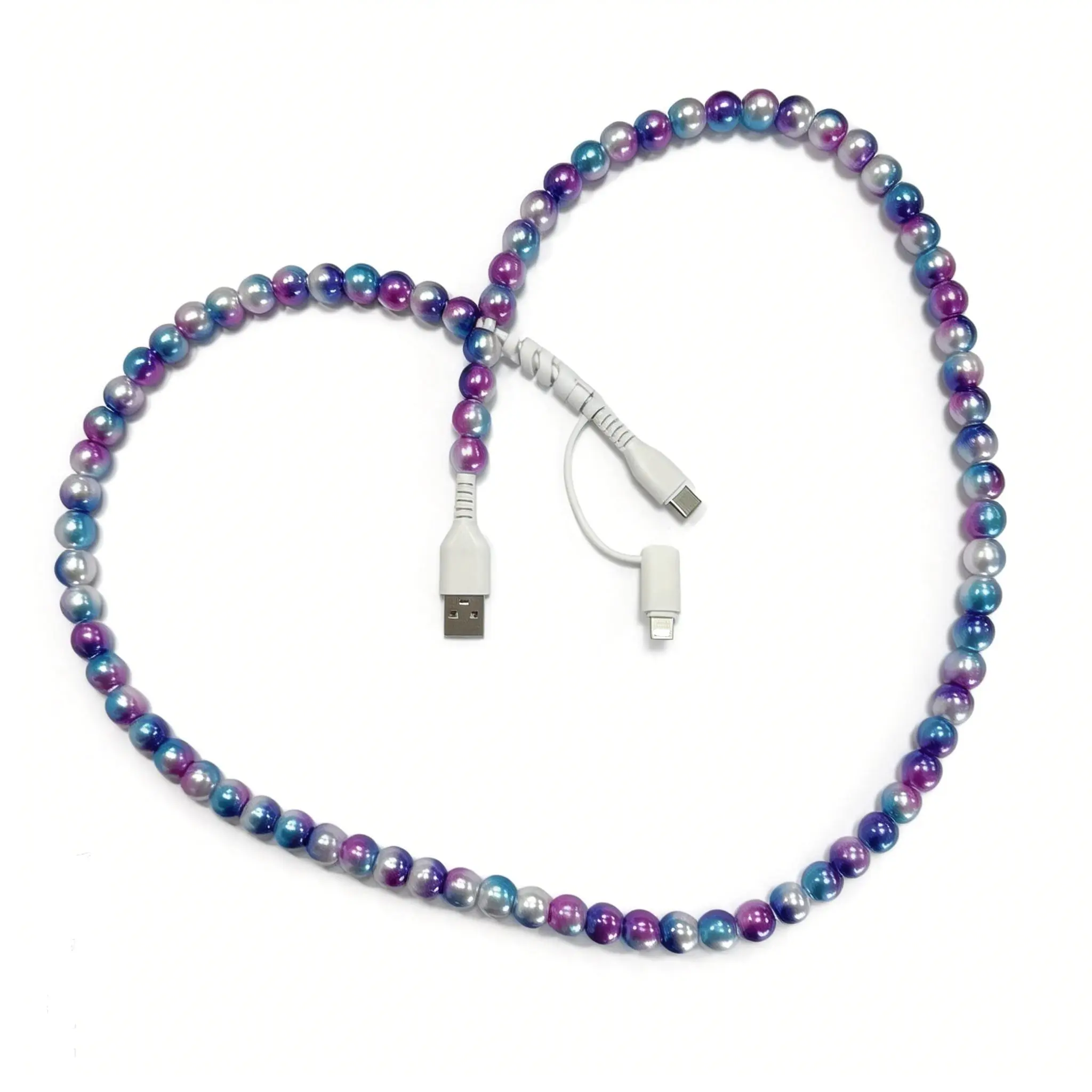 Pearl-Decorated Charging Cable - Compatible with all devices USB-C and Lightning interfaces 4-in-1 data cable, 3.3 feet in length, ideal for women for fast charging, available in multiple colors, Holiday gifts