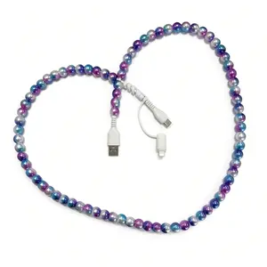 Pearl-Decorated Charging Cable - Compatible with all devices USB-C and Lightning interfaces 4-in-1 data cable, 3.3 feet in length, ideal for women for fast charging, available in multiple colors, Holiday gifts