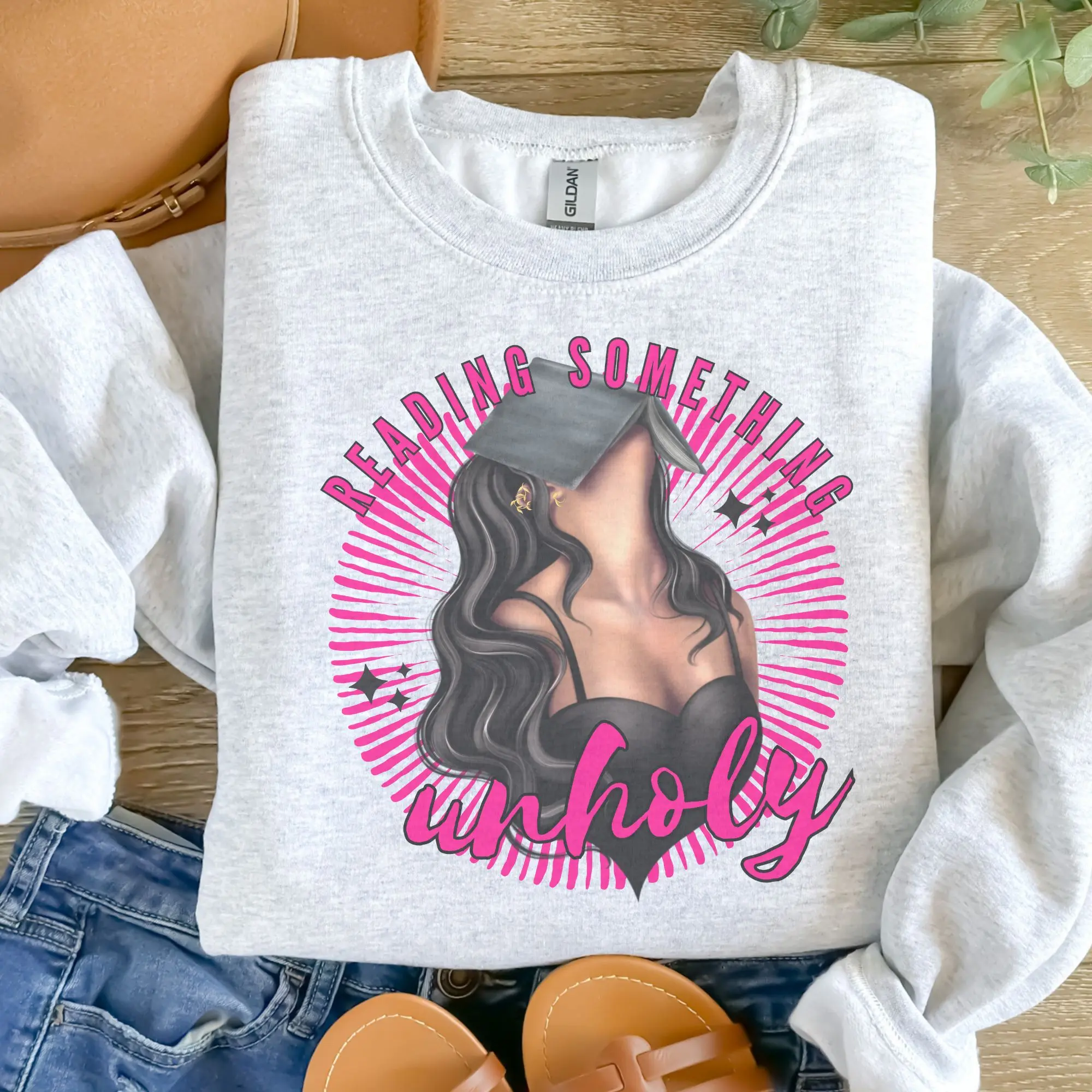 Reading Something Unholy Sweatshirt - Ash Grey - Booktok Smut Sweatshirt