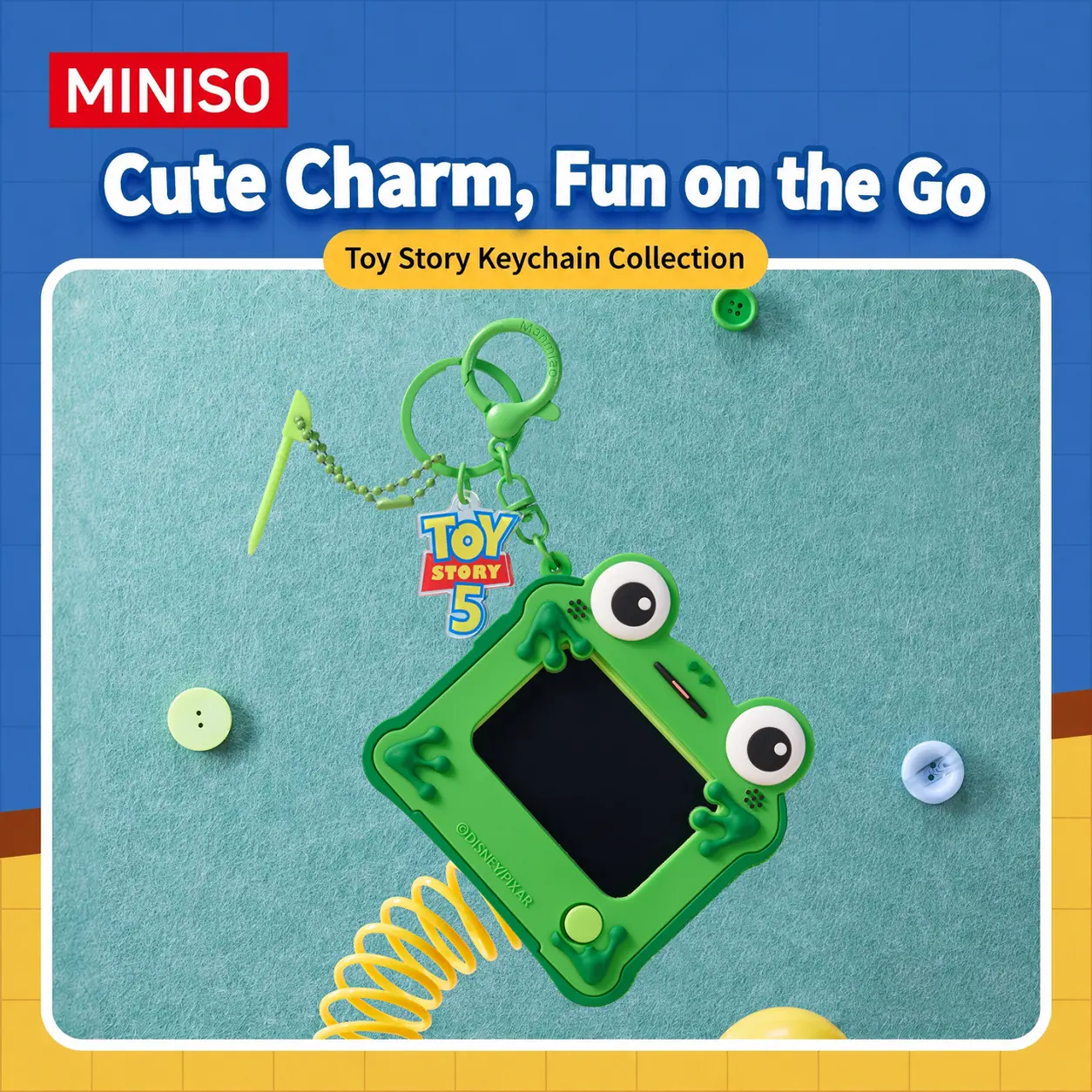 MINISO x Disney Pixar Toy Story Mini LCD Drawing Board Keychain, Reusable Doodle Pad with 1-Touch Erase, Cute Fashion Accessory for Backpacks, Keys