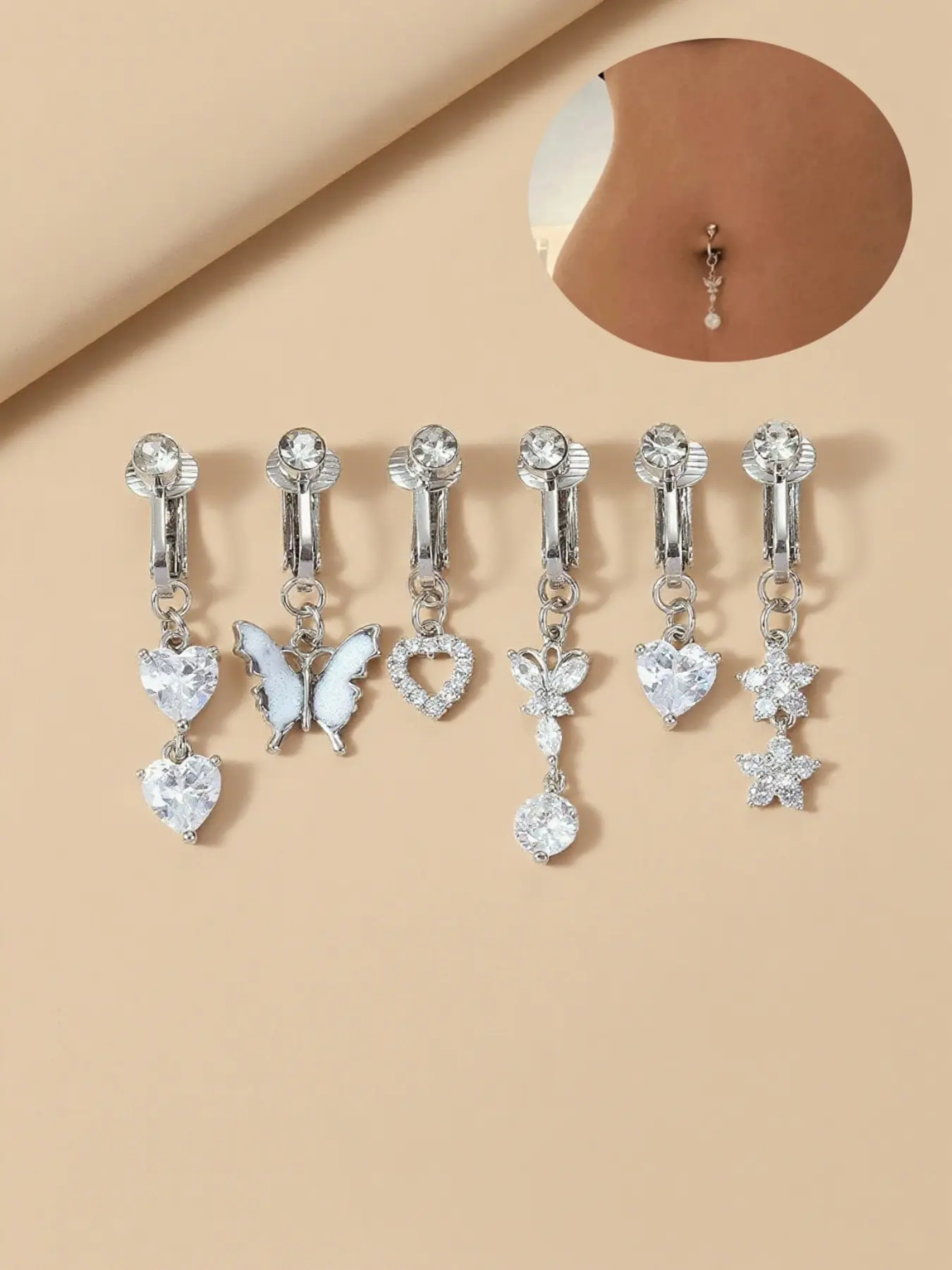 Elegant Cubic Zirconia Faux Belly Ring, Stainless Steel Non-Pierced Body Jewelry, Fashionable Daily Wear Accessory, Perfect Birthday Gift, Elegant Trendy Chain, Non Tarnish Jewelry