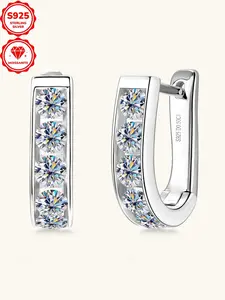 S925 Sterling Silver Synthetic Moissanite Decorated Hoop Earrings, Fashion Jewelry for Party, Daily Clothing Decor, Trendy All-match & Exquisite Jewelry for Birthday Gift, High Quality Earrings