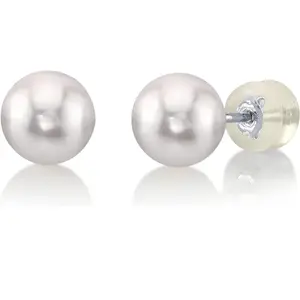 THE PEARL SOURCE White Japanese Akoya Real Pearl Earrings for Women - 14k Gold Stud Pearl Earrings | Hypoallergenic Earrings with Genuine Cultured Pearls, 4.5-5.0mm