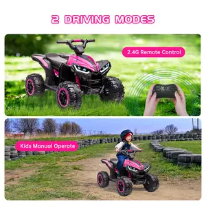 【Christmas Gift】Pink 12V Kids Ride On ATV Electric Four Wheeler With Music Led Headlights Bluetooth Usb All Terrain Wheels Suspension High Low Speed Safe Durable For Ages 3 Plus Pink