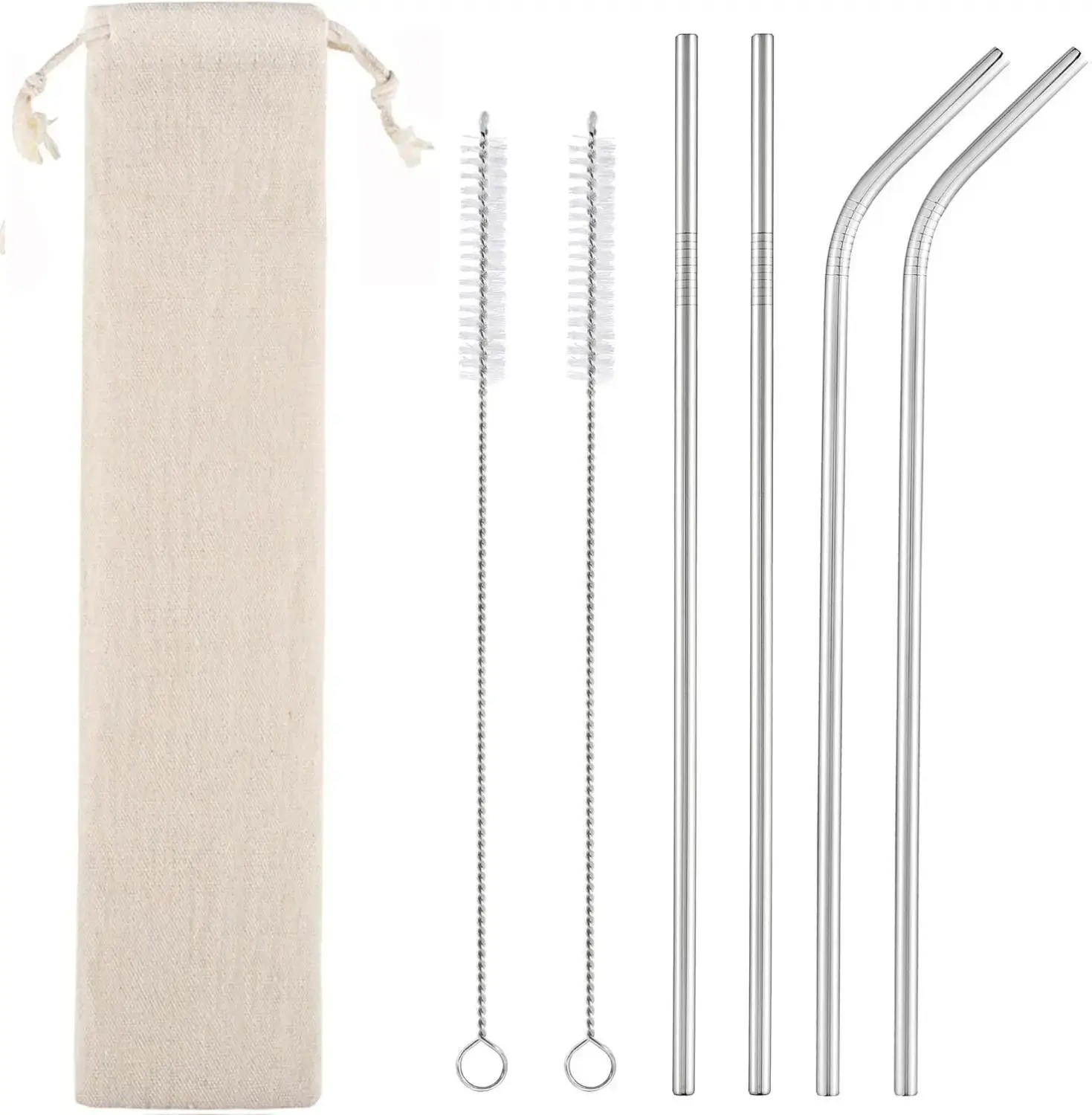 Set of 4 Reusable Metal Straws 18/8 Stainless Steel 10.5" Bent & Straight with Cleaning Brushes & Case for 20/30 oz Tumblers Eco-Friendly & Dishwasher Safe